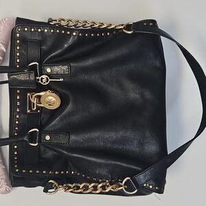 x SOLD x Michael Kors Black and Gold Satchel